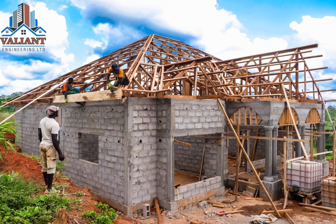 Nomayos bungalow construction site aerial view showing 350 m² footprint